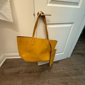 Yellow Tote Bag Structured Minimalist Design with small pouche